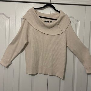 Jeanne Pierre Sweater 1X Womens Cream Cowl Neck Ribbed Pullover Cotton Sweater